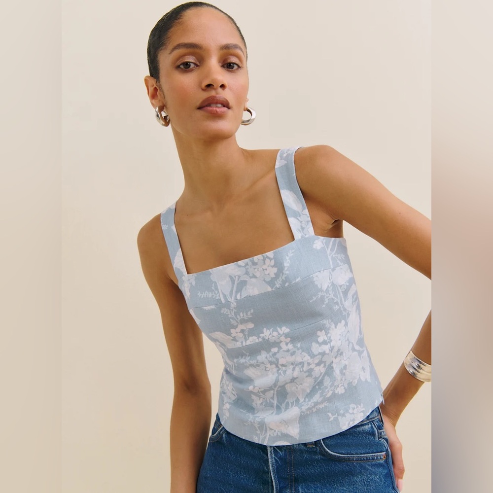 Reformation Darci Linen Top Blue - Size 6
